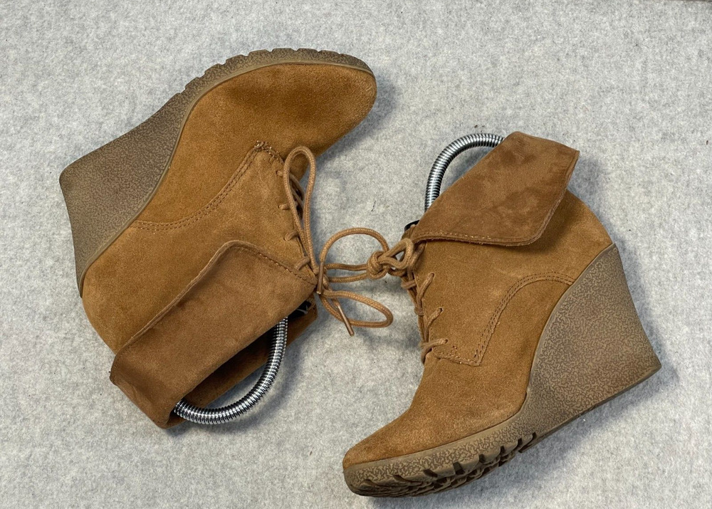 Mia Boots Womens Chaysee Ankle Booties Tan Leather Lace Up Wedge Heels Size 6